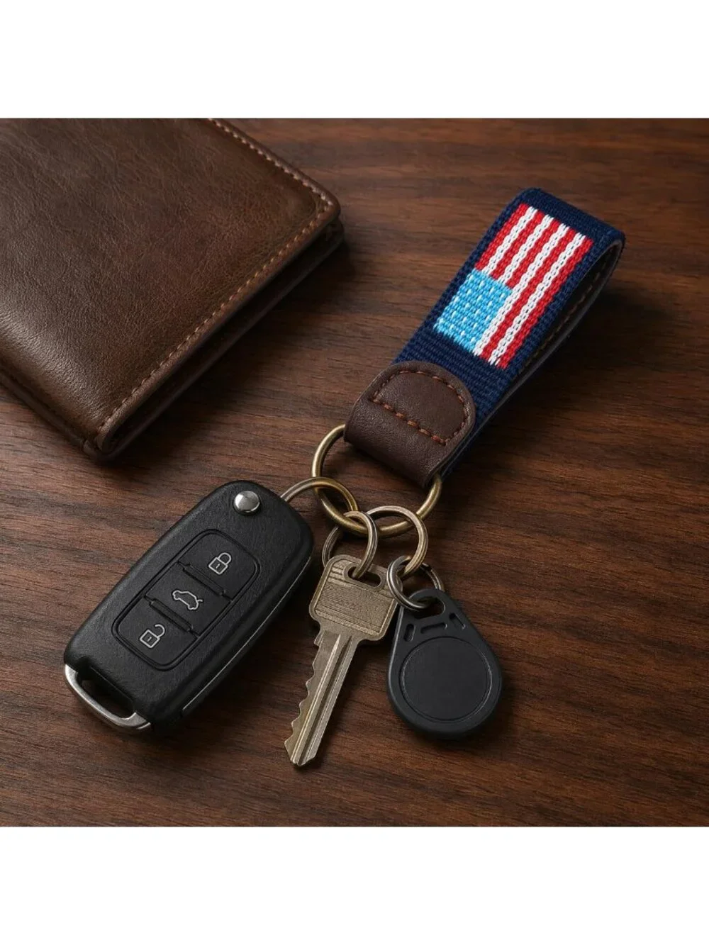 Leather USA Flag Keychain for Men & Women | Daily Use Patriotic Accessories